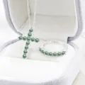Sieradenset van S925 zilver met gele moissanite kruishanger en ring voor vrouwen - Teal