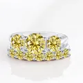 Luxe 925 sterling zilveren ring met drie grote ronde gele moissanite edelstenen - Citroengeel
