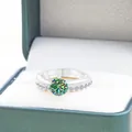 Set di anelli in moissanite argento S925 dorato in una lussuosa scatola verde scuro - Misura 5 / Verde petrolio