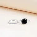 S925 zilveren ringenset met een zwarte 3ct moissaniet steen en een eeuwigheidsband - Zwart
