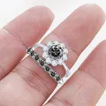 Sparkling S925 silver moissanite ring set with dark grey round center stone for women - Gray