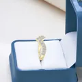 Elegant S925 sterling silver moissanite wave ring in a luxury velvet jewelry gift box - US 5 / Gold