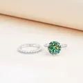 Elegante S925 zilveren ringset met 3CT moissaniet en meerkleurige schittering van vuur - Teal