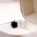 Luxury 925 sterling silver ring with 6ct black round cut stone and pavé zircon bands - Size 5 / Black