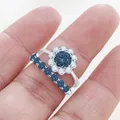 S925 silver moissanite ring set with dark blue round stone and sparkling accents - Deep Royal Blue