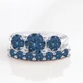 Elegante 925 zilveren ringenset met 4,7 karaat donkerblauwe moissanite en ronde stenen - Koningsblauw