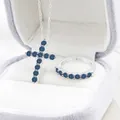 S925 sterling zilveren sieradenset met blauwe moissaniet kruis ketting en ring - Diep Koningsblauw