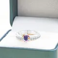 Σετ δαχτυλίδι moissanite από ασήμι S925 με πολύχρωμο κεντρικό λίθο στο χρώμα του ουράνιου τόξου - AB Λευκό
