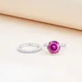 Sprankelende roze moissanite S925 zilveren ringenset met zespotige zetting en pavé-band - Roze Honderd Noedels Gesneden