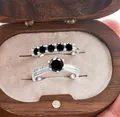 S925 sterling zilveren ringset met ronde zwarte moissaniet en pavé details - Maat 5 / Ring Tweeledige Set / Zwart