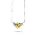 S925 Silberhalskette mit großem gelben Moissanit-Hauptstein und zwei Seitensteinen - 1,2 ct / Zitronengelb