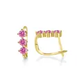 Driesteens roze moissanite huggie-oorbellen van 18K verguld S925 sterling zilver - Roze