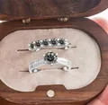 Set van twee S925 zilveren ringen met zwarte moissaniet in een geschenkdoos - Maat 5 / Ring Tweeledige Set / Grijs