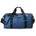 Sac de sport cylindrique bleu foncé avec texte mn Konce blanc et poignées noires - Bleu