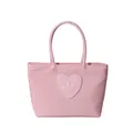 Pink nylon mini tote bag with cute heart smiley face patch and cylindrical handles - Pink