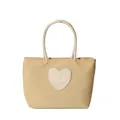 Cute light khaki nylon handbag with minimalist heart patch and smiling face design - Yellow