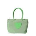 Borsa tote in nylon verde chiaro con toppa in pelle a cuore e manici - Verde