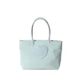 Mini borsa tote in nylon verde menta con toppa a cuore in pelle e manici rotondi superiori - Blu