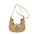 Bolso de hombro media luna beige claro con flor plateada y correa delgada - Caqui