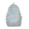Light blue geometric textured backpack with large capacity and multi-pocket design - Blue Without Charm
