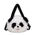 Süße Panda Plüsch Umhängetasche aus weichem Schwarz-Weiß-Fell mit Schultergurt - Groß / Lächelndes Panda-Gesicht-Stil (Stil 1)