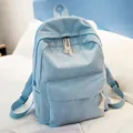 Light blue corduroy backpack with tassel detail and minimalist high capacity design - No Pendant / Light Blue