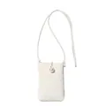 Mini cream-colored crossbody cell phone bag with wrinkled texture and pearl clasp - White