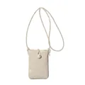 Mini cream crossbody phone bag with pleated texture and large pearl closure detail - Khaki