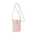 Mini light pink crossbody phone bag with pleated texture and a large pearl ornament - Pink