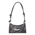 Bolso hobo negro chic con cadena de perlas blancas y detalle de correa anudada - Negro