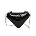 Black heart-shaped mini crossbody bag in patent leather with silver chain strap - Black