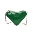 Chic green heart-shaped crossbody bag with glossy finish and silver chain strap - Green