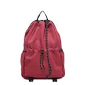 Dunkelroter Nylon-Kordelzug-Rucksack für Damen mit verstellbaren schwarzen Riemen - Rot