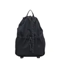 Minimalistischer schwarzer Nylon-Rucksack für Damen mit stilvollem Kordelzug-Detail - Schwarz