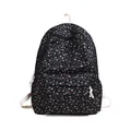 Schwarzer Blumenrucksack mit rosa Tulpenmuster, Fronttasche und weißen Trägern - Schwarz