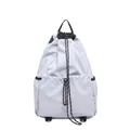 Hellgrauer Nylon-Kordelzug-Rucksack mit sportlichen Seitentaschen und Kordelzug - Grau
