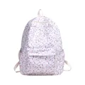 Weißer Rucksack mit violetten Tulpenblumenmustern und einer vorderen Reißverschlusstasche - Lila