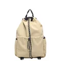 Beiger Nylon-Kordelzug-Rucksack mit großer Fronttasche und Webkordel-Verschluss - Khaki