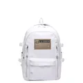 Minimalist white PU leather backpack with multi-pocket design and adjustable buckles - White