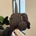 Borsa a tracolla retrò marrone con motivi geometrici, cinturino e portamonete - caffè