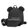 Fashionable denim backpack and waist bag set with cute round ears in minimalist black - Backpack / Black
