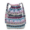 Mochila étnica bohemia con cordón ajustable y rayas geométricas coloridas en lona - Estilo Geométrico Étnico Azul Púrpura (Estilo 4)