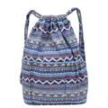 Blue ethnic geometric canvas drawstring backpack with large capacity and multi-pockets - Blue Striped Ethnic Multi-Pocket Style (Style 5)