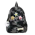Black quilted backpack with colorful embroidery and cute cartoon star plush charms - Black