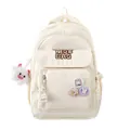 Zaino in tela bianco crema con logo YIGE BAG e ciondoli carini per gli studenti - Bianco