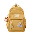 Zaino in nylon giallo impermeabile con spille carine e ciondolo di peluche - Giallo