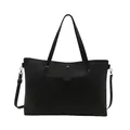 Borsa tote minimalista in morbida pelle nera con tasca frontale e tracolle regolabili - Nero