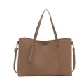 Borsa tote in morbida pelle kaki con cuciture vintage, doppi manici e tracolla - Cachi