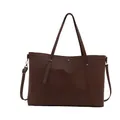 Grande borsa tote in pelle PU opaca marrone scuro con spalline regolabili e tasca - Marrone