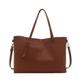 Grande borsa tote in morbida pelle marrone scuro con cuciture vintage e tracolla - Marrone